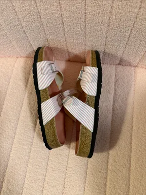 Birkenstock Birkis Sandals Pink Striped Leather Sandals Size 8 thumbnail 7