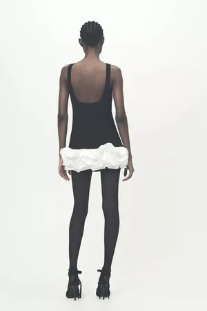 Zara dress jumpsuit scort ruffled black bodycon fitted evening thumbnail 11