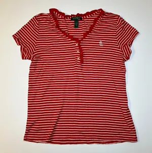Lauren Ralph Lauren Women’s Striped Henley T-Shirt Cotton Knit V-Neck M thumbnail 1