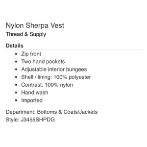 Thread & Supply‎ XS Nylon Sherpa Vest 2 Pocket Full Zip Utility Chic Off White thumbnail 4