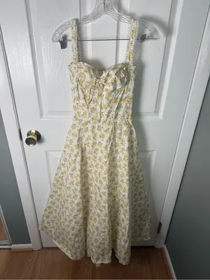 House of CB Rosalee White Vintage Floral Print Cotton Bustier Sundress XS thumbnail 3