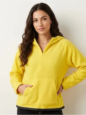 Vintage Liz Claiborne Women's 1/4 Zip Yellow Fleece Hoodie Sweatshirt Size XL thumbnail 1