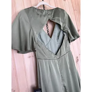 NWT Lulus Elegant Confidence Sage Satin Flutter Sleeve Cutout Maxi Dress Size S thumbnail 7