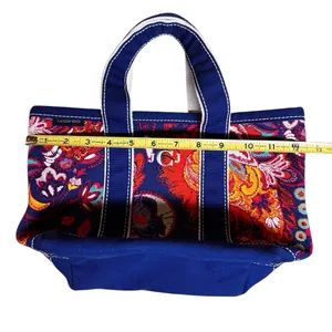 Lands' End Navy W/ Red Paisley Open Top Mini Boat Tote Bag Canvas thumbnail 8