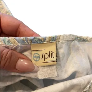 Y2k split cotton Flirty light blue paisley skirt ruffle hem ribbon Trim detail thumbnail 9