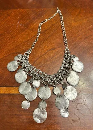 Very large chunky jewelry silver tone chickos fashion jewlery necklace thumbnail 1