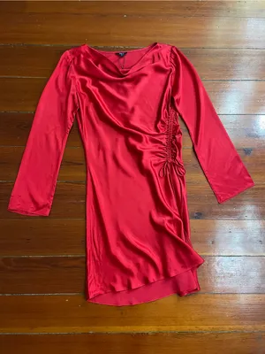 NWT Rails Alessandra Scarlet Red Satin Cowl Neck Ruched Mini Dress Sz M🧡🎀 thumbnail 8