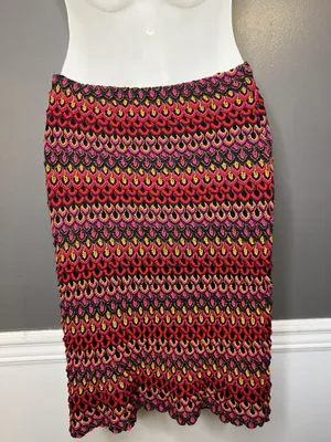 Vintage Rave City Skirt Womens Medium Multicolor Crochet Knit Pencil Lined Party thumbnail 2