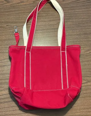 Lands End Red Medium Open Top Canvas Tote Bag Monogram thumbnail 1