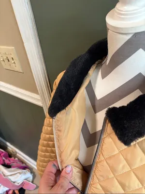 Kim Rogers Quilted Tan Jacket with Black Faux Fur Collar thumbnail 2