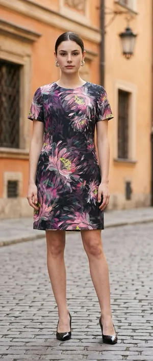 Trina Turk Black Purple Pink Floral Short Sleeve Sheath Dress Size 10 thumbnail 1