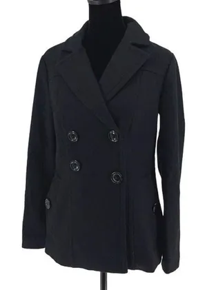 Banana Republic Womens Double Breasted Notch Collar Wool Blend Peacoat Black XS thumbnail 1