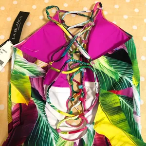 NEW La Blanca Tropic of Day Tummy Control Multi colored Leaf Print Swimsuit 10 thumbnail 10