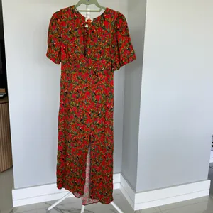 Farm Rio Tucano Paradise Tucan Red Resortwear Midi Sun Dress Size XS thumbnail 3