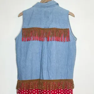 Vintage Details Express Tunic Shirt Women's Size Large‎ Blue Chambray Fringe 90s thumbnail 5