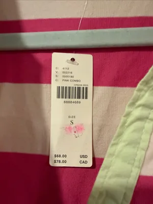 Maeve Pink and Cream Striped Puff-Sleeve Polo with Light Green Collar S thumbnail 4