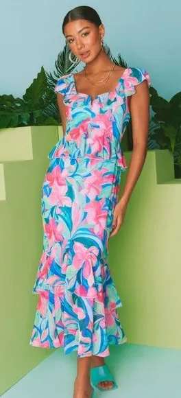 Show Me Your Mumu Reese Ruffle Midi Dress, Small, NWT thumbnail 1