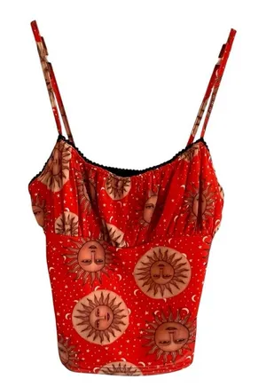 Urban Outfitters Y2K Celestial Mesh Cami Top Size S Shirred 90s Grunge Boho thumbnail 1