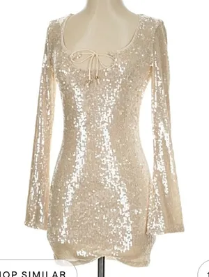 Wild Fable Sequin Scoop-Neck Long Sleeve Mini Dress - Champagne Size Small New Witg Tags thumbnail 1