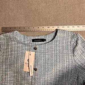 MEROKEETY Women's Textured Blazer‎ Jacket Light Blue Button Front Size M thumbnail 7