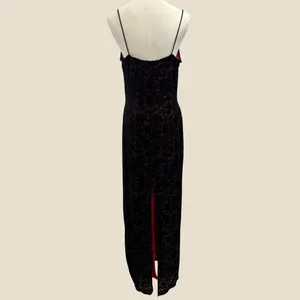 VTG 90s Roberta Black Red‎ Burnout Velvet Rose Maxi Dress Large Vampy Whimsigoth thumbnail 2