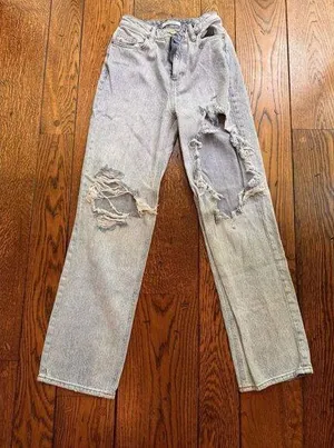 Pacsun Size 25 Jeans 90s Boyfriend Distressed High Rise Stone Wash Denim *Read thumbnail 1