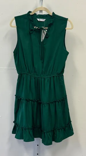 NWT Cupshe Emerald Green Tiered Ruffle Mini Dress Sleeveless Tie Neck Size Small thumbnail 1