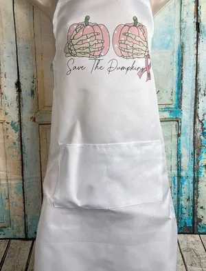 Save The Pumpkins Breast Cancer Awareness Pink And White Apron New thumbnail 1