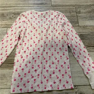 Victoria's Secret White and Pink Floral Long Sleeve Henley Long Pajama Top thumbnail 6