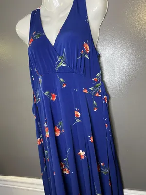 Torrid Dress Sz 00 (Med) Blue Floral V Neck Hi Low Maxi Fit & Flare Sundress thumbnail 6