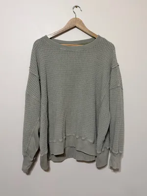 American Eagle Big Hug Waffle Crew Neck Sweatshirt Size Medium Green Big Hug thumbnail 2