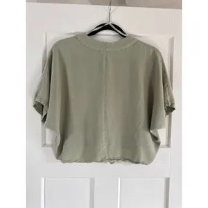 Sim & Sam Sage Green Button Front Tie Hem Cropped Blouse‎ Small thumbnail 4