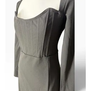 Lulus Black Long Sleeve Corset Accent Bodycon Maxi Dress Size M thumbnail 4