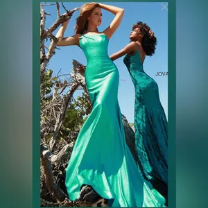 New! Jovani 02136 Metallic Fitted One Shoulder Prom Dress Aqua Green Sz 00 $500‎ thumbnail 5