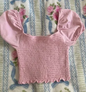 Hollister Light Pink Smocked Puff-Sleeve Crop Top thumbnail 1