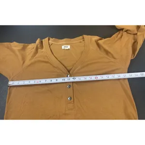 Pact Organic Cotton Henley Tunic Top Women’s L Camel Mustard Long Sleeve thumbnail 9