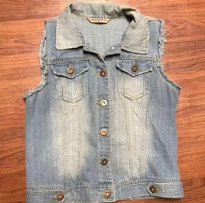 Highway Denim Sleeveless Vest, Med thumbnail 1