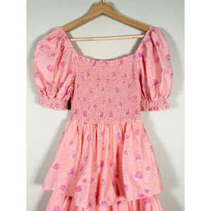 LoveShackFancy Target Pink Floral Smocked Tiered‎ Maxi Dress XXS Cottagecore thumbnail 3
