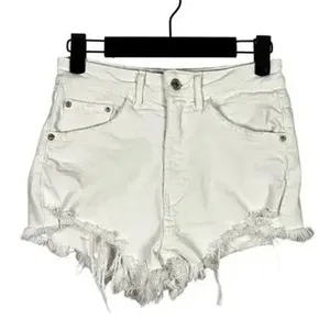 ZARA Cutoff Distressed Jean Shorts Raw Ripped Hem High Rise Pockets 2 White thumbnail 12