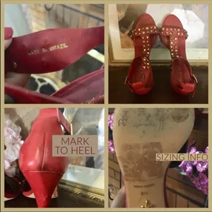 Pour La Victoire Red Leather With Gold Metal Studs T Strap Heels (8.5) thumbnail 11