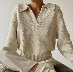 Beige Sweater Cardigan Knitted Crochet comfy y2k trendy basic casual lounge wear thumbnail 2