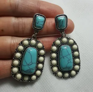 Tibetan Silver Turquoise Dangle Drop Hook Earring Blue thumbnail 1