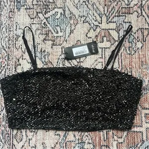 NWT Nasty Gal Black Sequin Square Neck Crop Top Eras Tour Spaghetti Strap Size 6 thumbnail 10