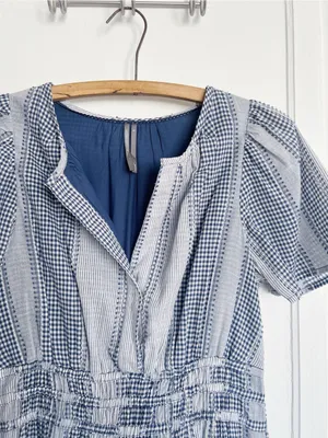 Anthropologie • The Somerset Gingham Mini Dress blue white checked cotton ruffle thumbnail 4