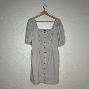 Old Navy Puff Sleeve Linen Blend Mini Dress Beige Neutral Button Front Size M‎ thumbnail 2