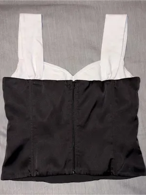 Edikted Leandre Contrast Satin Effect Top, Medium, Black White thumbnail 7
