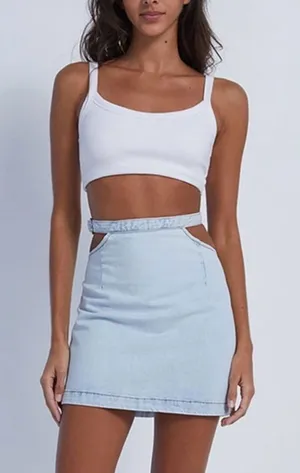 Revolve WeWoreWhat Cut-Out Denim Mini Skirt Light Wash thumbnail 2