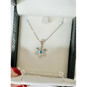 Silver 925 Simulated Fire Opal Snowflake 18" Necklace + Drop Earring Set Jewelry thumbnail 15