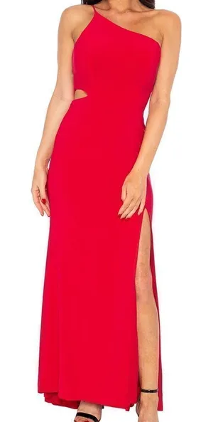 Jump Apparel Juniors One Shoulder Jersey Gown with Cutout thumbnail 1