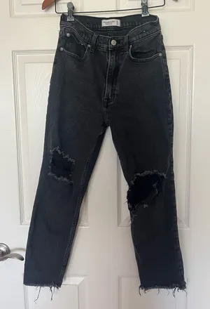 Abercrombie & fitch black denim ripped ultra high rise jeans thumbnail 1
